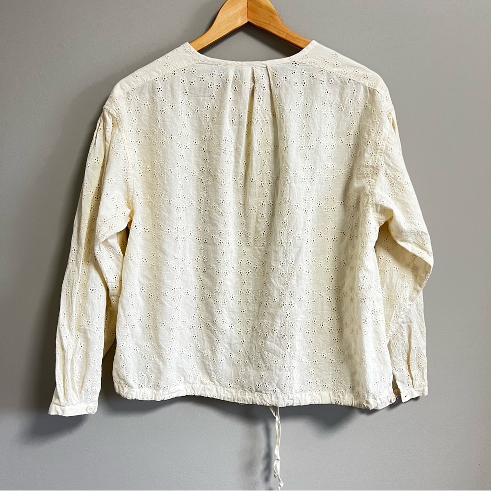 Free People Cream Eyelet Long Sleeve Blouse Tie Waist Size Small - Picture 7 of 8